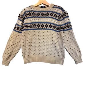 VTG Townsley Fair Isle Sweater Womens sz S Beige Blue Winter Preppy Boho Country